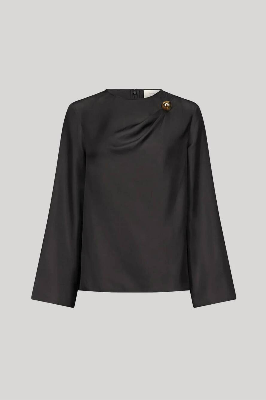NEW LOULOU DE SAISON azae draped silk blouse in black